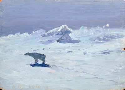 1899年の月夜にホッキョクグマを狩る 作： Aleksandr Alekseevich Borisov