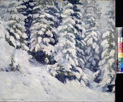 冬の森。 Alexander Alexeyevich Borisov (1866-1934) による絵画。 キャンバスに油彩、78 x 90 cm 作： Aleksandr Alekseevich Borisov