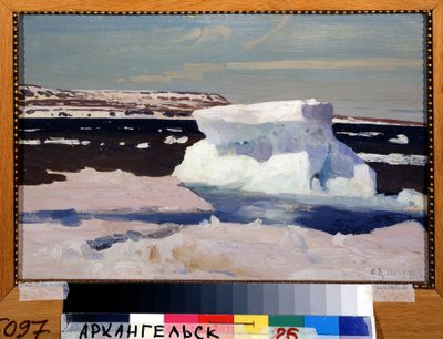 カラ海、ノバヤゼムリヤ群島の眺め。 Alexander Alexeyevich Borisov (1866-1934) による絵画。 キャンバスに油彩、33 x 50.5 cm 作： Aleksandr Alekseevich Borisov