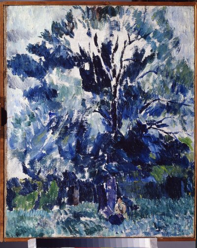 ""田舎。 アレクサンダー・ダヴィドヴィッチ・ドレヴィン（1889-1938）による絵画「木の下」1923年、カルーガ地方美術館 作： Aleksandr Davidovic Drevin