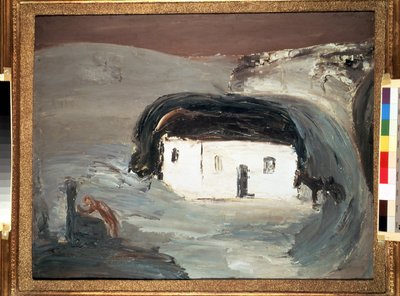 白い家のある風景。 Alexander Davidovich Drevin (1889-1938) による絵画。 キャンバスに油彩、74 x 92 cm 作： Aleksandr Davidovic Drevin