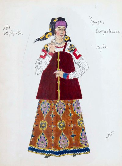 アレクサンダーオストロフスキー作の「ザストーム」の衣装デザイン、1916年。 作： Aleksandr Jakovlevic Golovin