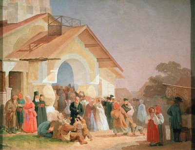 プスコフの教会から出て、1863-64 作： Aleksandr Ivanovich Morozov