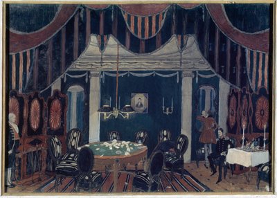 Decor preparatoire pour la piece de theatre ""La mascarade"" de Mikhail Lermontov (1814-1841) (The Masquerade by Mikhail Lermontov の舞台デザイン) - Peinture de Alexander Yakovlevich Golovin (Alexandre Golovine) (1863-1930), テンペラスール 作： Aleksandr Jakovlevic Golovin