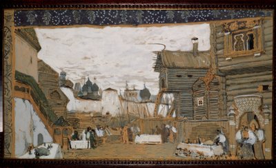 ニコラス (ニコライ) リムスキー・コルサコフ (リムスキー・コルサコフ) (1844-1908) によるオペラ「プスコフの乙女」の準備セット (N.リムスキー・コルサコフ (リムスキー・コルサコフ) によるオペラ「プスコフの乙女」の舞台デザイン).子供のアニメの場所 作： Aleksandr Jakovlevic Golovin
