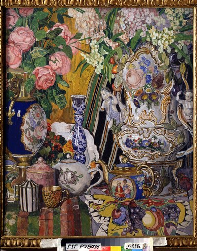 「花と磁器のある静物」アレクサンドル・ヤコブレヴィッチ・ゴロビン（アレクサンダー・ゴロビン）（1863-1930）による絵画（1863-1930）1915年国立トレチャコフ美術館、モスクワ 作： Aleksandr Jakovlevic Golovin