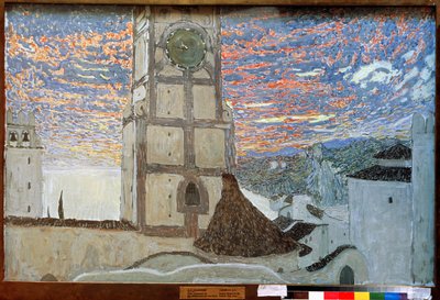 シチリアの村、ドムフアンの舞台デザイン、モリエール作、1910年（キャンバス上のテンペラ） 作： Aleksandr Jakovlevic Golovin
