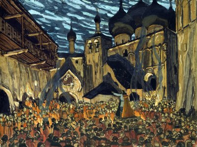 N.リムスキー＝コルサコフのオペラ「プスコフの乙女」の舞台デザイン - ゴローヴィン（Alexander Yakovlevich, 1863-1930） - 1901 - 厚紙にテンペラ - 39x52 - 個人蔵 作： Aleksandr Jakovlevic Golovin
