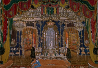 演劇劇の舞台デザイン、M。レルモントフ作の仮面舞踏会、1917年 作： Aleksandr Jakovlevic Golovin