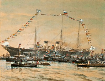 1908年にニコラス2世皇帝がヨットのポールスターを訪問 作： Aleksandr Karlovich Beggrov