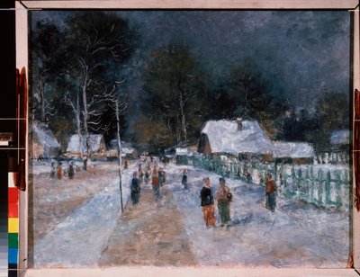 冬。 Alexander Vasilyevich Shevchenko (Alexander Shevchenko) (1883-1948) の作品、ボール紙に油彩 作： Aleksandr Vasilievich Shevchenko