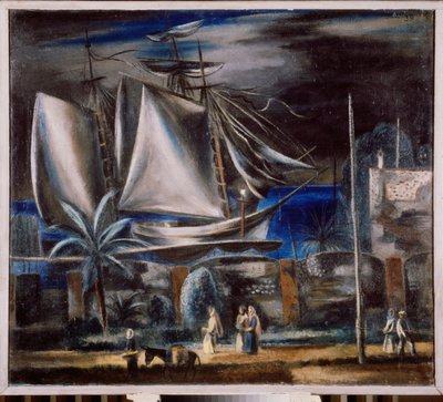 Port marin, la nuit (黒海に停泊する背の高い船) - 夜の港 - Alexander Vasilyevich Shevchenko (Alexander Shevchenko) (1883-1948) 作、キャンバスに油彩 作： Aleksandr Vasilievich Shevchenko