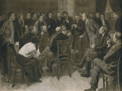 「ナロドニク・ヴォロンツォフとのレーニン討論1894」、1939年。 作： Aleksandr Viktorovic Moravov
