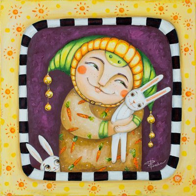 笑顔のキャラクターとウサギたち 作： 