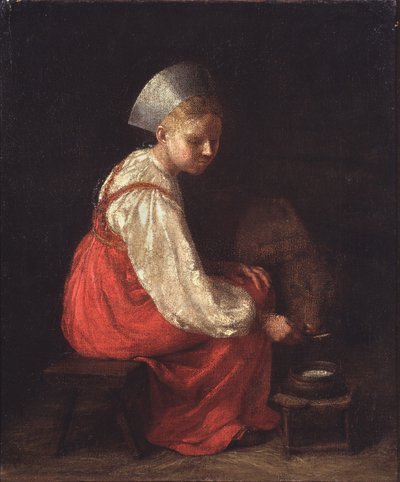 1829年の子牛を持つ農民の少女 作： Aleksei Gavrilovich Venetsianov