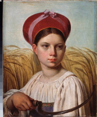 Reaper - Alexei Gavrilovich Venetsianov (1780-1847) による絵画、キャンバスに油彩、19 世紀のロシア美術、ロマン主義 - 国立ロシア美術館、サンクトペテルブルク 作： Aleksei Gavrilovich Venetsianov