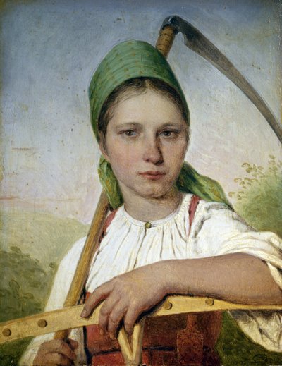 大鎌と熊手を持つ農民の女性 作： Aleksei Gavrilovich Venetsianov