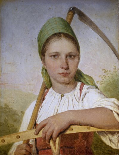 1825年以前の鎌と熊手を持つ農民の女性 作： Aleksei Gavrilovich Venetsianov