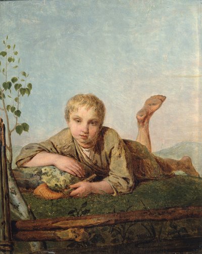パイプを持つ羊飼いの少年、1820年代 作： Aleksei Gavrilovich Venetsianov