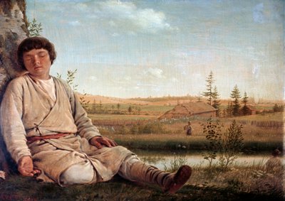 ヴェネチアーノフ（1780-1847）の「眠る羊飼い」。 作： Aleksei Gavrilovich Venetsianov