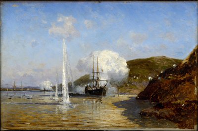 Guerre russo-turque de 1877-1878 - The Action of Nikolai Skrydlov (1844-1918) on the Danube par Alexei Petrovich Bogolyubov (Bogoliubov ou Bogolioubov) (1824-1896). 作： Aleksei Petrovich Bogolyubov