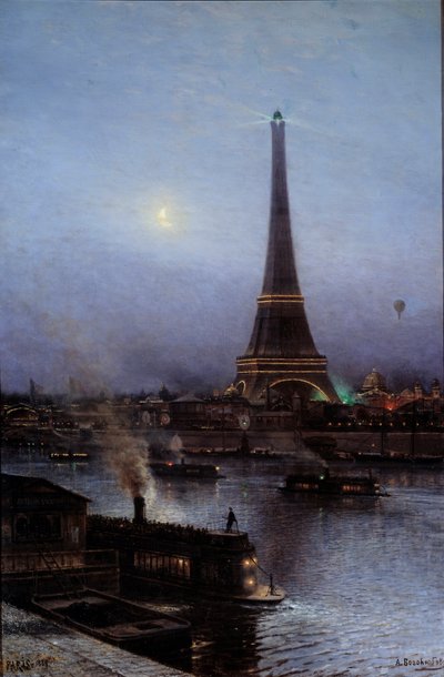 1889年の夜のエッフェル塔の眺めアレクセイペトロヴィッチボゴリオウボフによる絵画 作： Aleksei Petrovich Bogolyubov