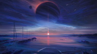 宇宙の海に沈む夕日 作： 