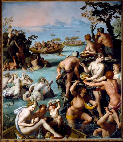 真珠漁師」1570年頃～1573年頃（スレートに油彩 作： Alessandro Allori