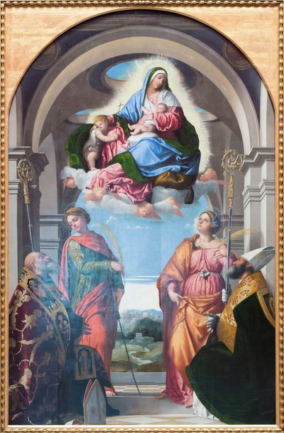 聖母子と幼子ヨハネ 作： Alessandro Bonvicino Moretto