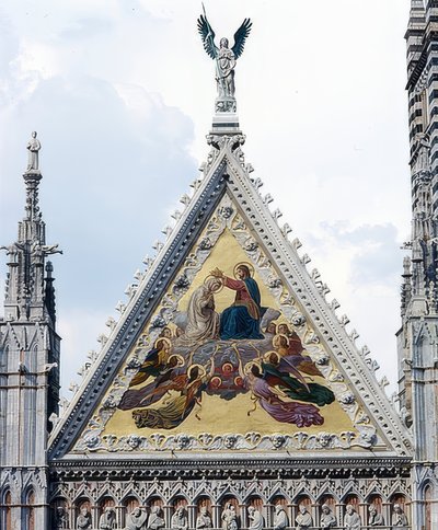 シエナ大聖堂（Cattedrale di Santa Maria Assunta）。 1215-1263。詳細：メアリーの戴冠式のモザイク。 1878 作： Alessandro Franchi