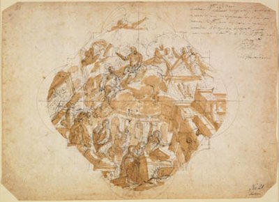 作品の破壊を嘆く芸術、天井画のデザイン 作： Alessandro Gherardini