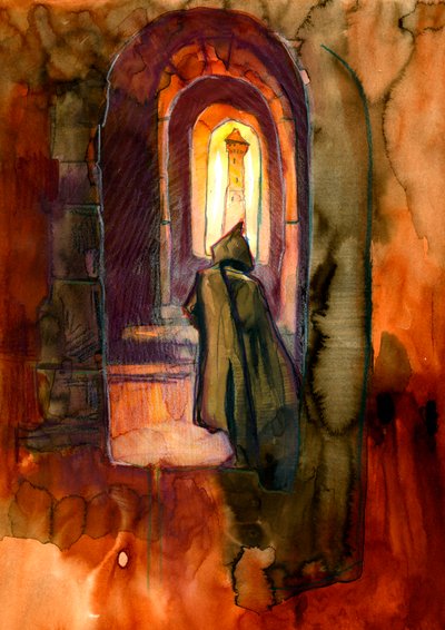 お化け屋敷の修道士 イラスト：アレッサンドロ・ロナティ 作： Alessandro Lonati