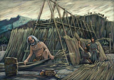 パラフィットハウス、先史時代の家屋の建設。 作： Alessandro Lonati