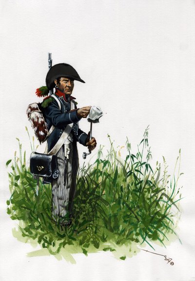 ファーストエンパイア (1804-1814 および 1815): 偉大なフランスのナポレオン軍の兵士歩兵ハンター。 アレッサンドロ・ロナティの絵 作： Alessandro Lonati