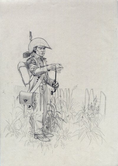 最初の帝国 (1804-1814 または 1815): ナポレオン軍の兵士、兵士歩兵ハンター (歩兵ハンター)。 アレッサンドロ・ロナティの絵 作： Alessandro Lonati