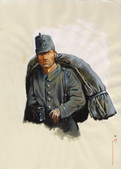 第一次世界大戦 1914-1918: イタリアのアルプス戦線で山岳装備を備えたオーストリアのイェーガーまたはハンター 作： Alessandro Lonati