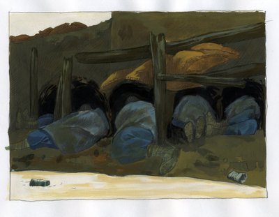 Primeira Guerra Mundial: Exército francês peludo abrigado em uma trincheira para dormir 作： Alessandro Lonati