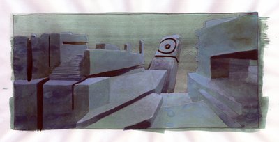 島の神話がアトランティス海の下に消えたイラスト：海の底にある伝説の島の遺跡。 アレッサンドロ・ロナティによるカラードローイング。 作： Alessandro Lonati