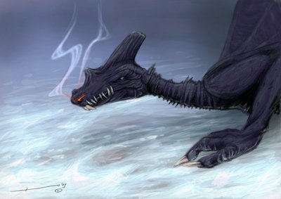 伝説の生き物：アレッサンドロ・ロナティの描いた雪の中のドラゴン 作： アレッサンドロ・ロナティ