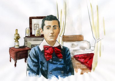 Marcel Proust jovem no quarto de sua tia Elisabeth (tinta sobre papel) 作： Alessandro Lonati