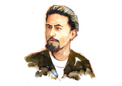 アントン・チェーホフの肖像 (チェーホフまたはチェーホフ) 作： Alessandro Lonati