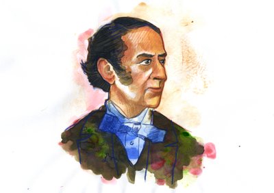クロード＝アンリ・ド・ルブロワの肖​​像、コント・ド・サン＝シモン (1760-1825) 哲学者および経済学者 - アレッサンドロ・ロナティによるイラスト 作： Alessandro Lonati