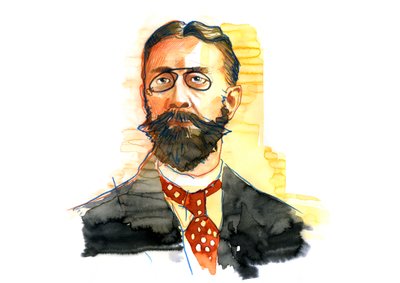 ドイツの経済学者で社会学者のマックス ウェーバー (1864-1920) の肖像 (ドイツの社会学者、哲学者、法学者、政治経済学者のマックス ウェーバーの肖像) 作： Alessandro Lonati