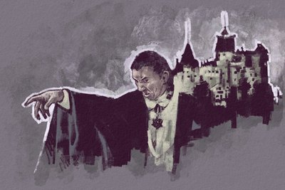 ドラキュラ伯爵としてのハンガリーの俳優ベラ・ルゴシの肖像（イラスト） 作： Alessandro Lonati