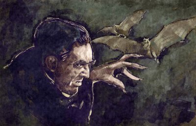 ドラキュラ伯爵としてのハンガリーの俳優ベラ・ルゴシの肖像（イラスト） 作： Alessandro Lonati