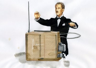 Lev Sergeyevich Termen (Leon Theremine) (1896-1993) の肖像、最初の電子楽器である Theremine の発明者 (Leon Theremin の肖像) 作： Alessandro Lonati