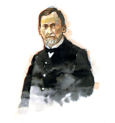 ルイ・パスツール (1822-1895) 科学者フランセの肖像 (ワクチン接種、微生物発酵、低温殺菌の原理を発見したことで有名なルイ・パスツールフランスの化学者および微生物学者の肖像) イラスト: アレッサンドロ・ロナ 作： Alessandro Lonati