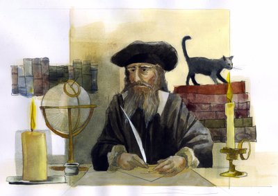 Portrait of Michel de Notre Dame (Nostradamus) English astrologer - Portrait of Nostradamus, Michel de Notre Dame (1503-1566) astrologer and doctor francais Illustration by Alessandro Lonati   1458663   ja       japanese Successfully Translated  Original:  作： Alessandro Lonati