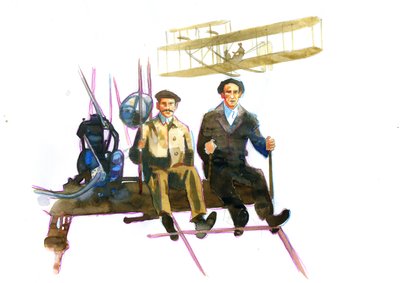 オービル (1871-1948) とウィルバー ライト (1867-1912) の肖像 アメリカの航空の先駆者 (ライト兄弟、オービルとウィルバーのアメリカ人の兄弟、発明家、航空のパイオニア) 作： Alessandro Lonati