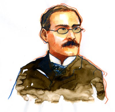ラドヤード・キプリングの肖像 (1865-1936)、英国の作家 ((作家ラドヤード・キプリングの肖像) 作： Alessandro Lonati